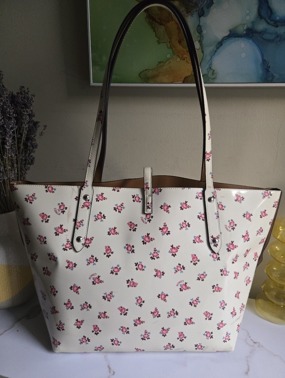 🌸GUC Coach Market Floral Bloom Large Patent Leather Tote Bag🌸 - Picture 3 of 14